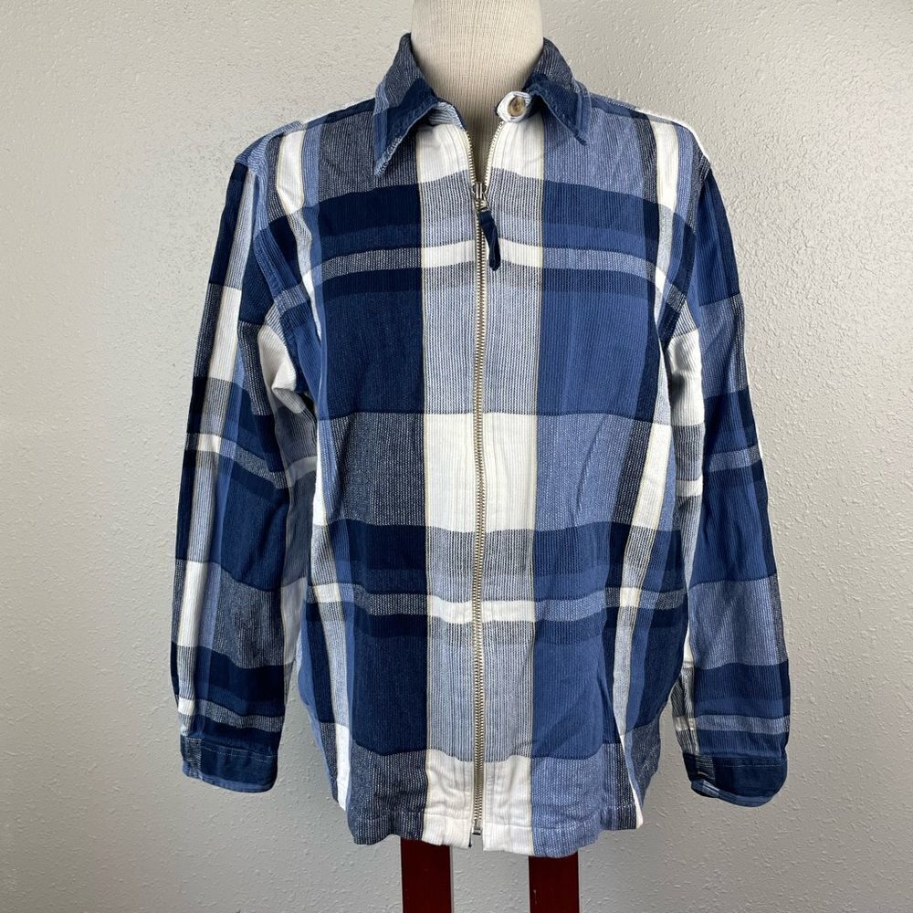 Northcrest Blue Plaid Full Zip Jacket Size XL EUC